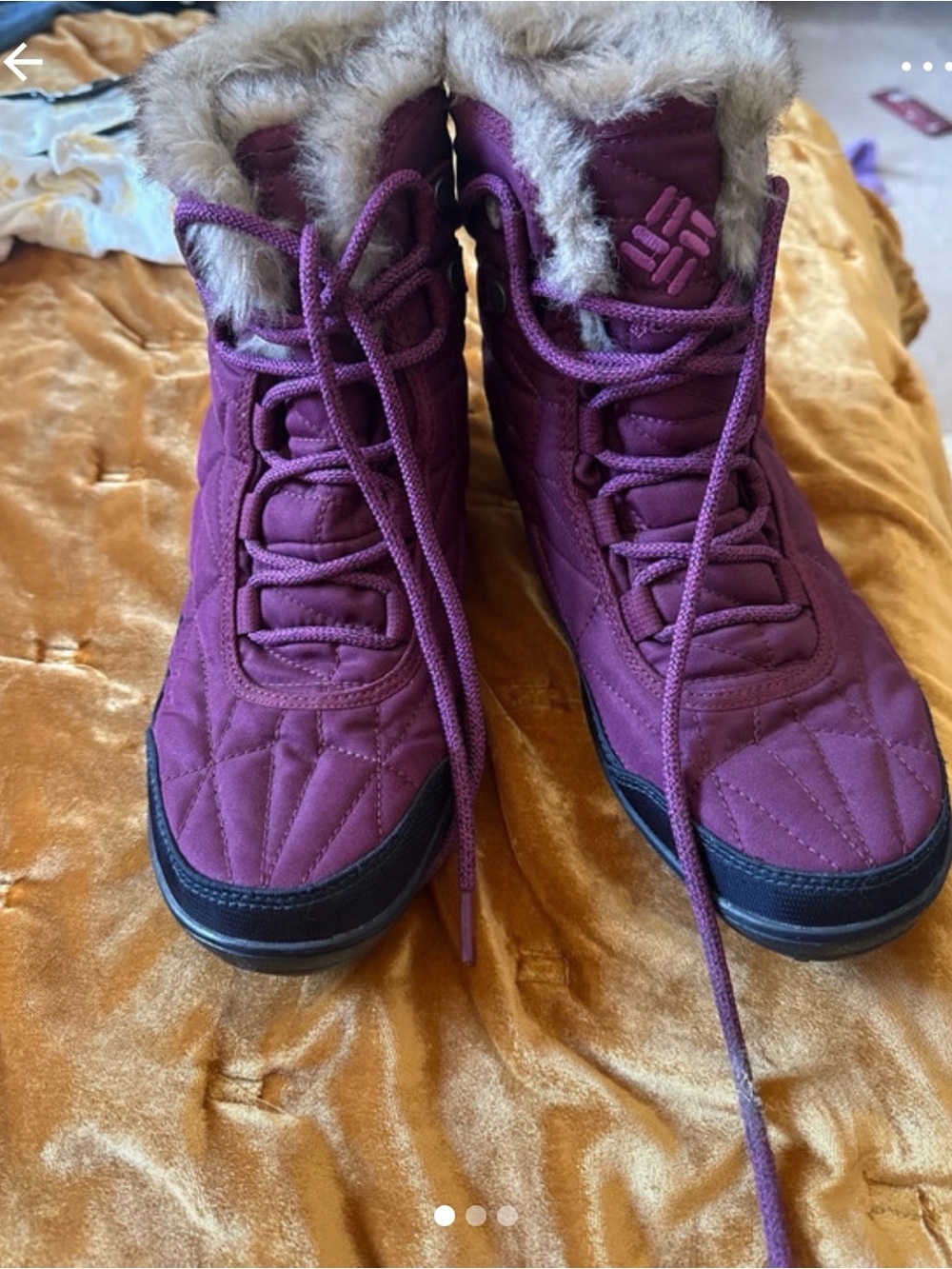Columbia Women's Purple Quilted Faux-Fur Lace-Up Winter Boots
